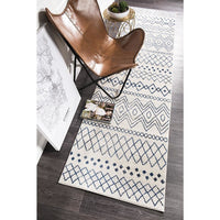 Kemi 1153 White and Blue Modern Tribal Boho Runner Rug - Rugs Of Beauty - 6