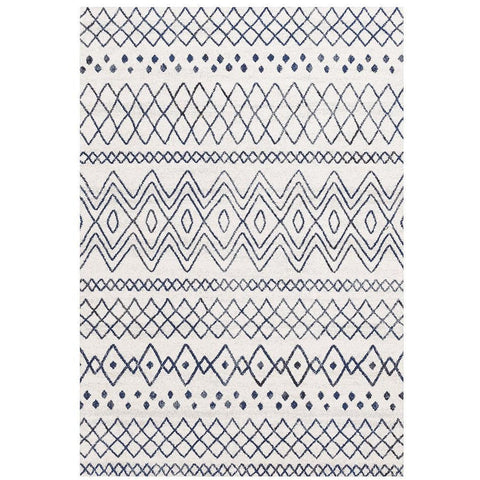Kemi 1153 White and Blue Modern Tribal Boho Rug - Rugs Of Beauty - 1
