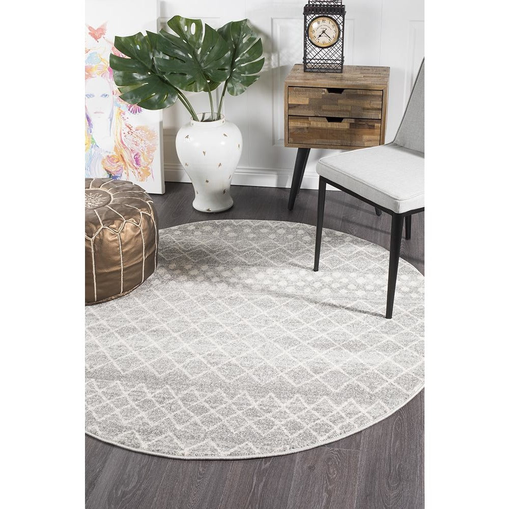 Kemi 1154 Silver Grey Modern Tribal Boho Round Rug - Rugs Of Beauty - 5