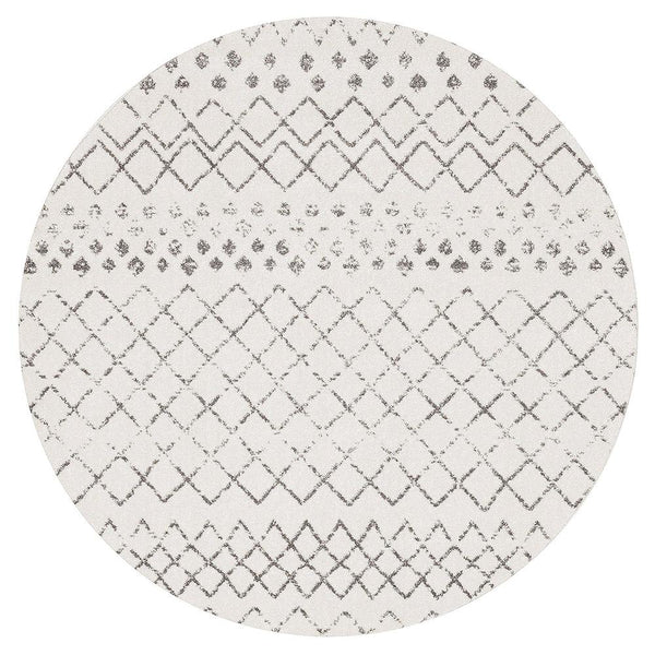 Kemi 1154 White Modern Tribal Boho Round Rug - Rugs Of Beauty - 1