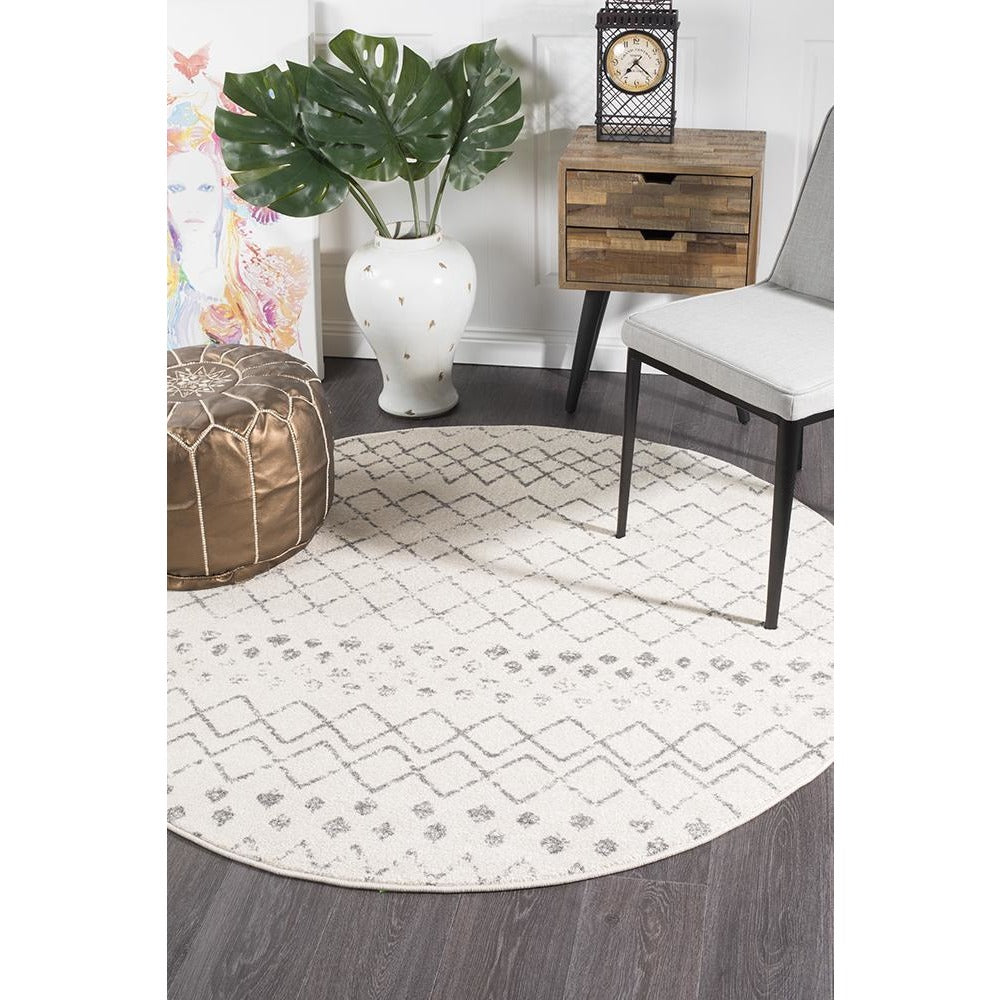 Kemi 1154 White Modern Tribal Boho Round Rug - Rugs Of Beauty - 5