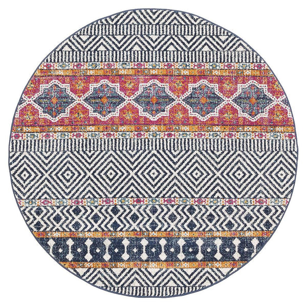 Kemi 1155 Multi Coloured Modern Tribal Boho Round Rug - Rugs Of Beauty - 1