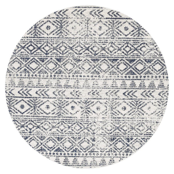Kemi 1156 Blue Modern Tribal Boho Round Rug - Rugs Of Beauty - 1