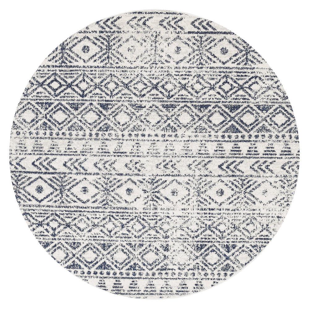 Kemi 1156 Blue Modern Tribal Boho Round Rug - Rugs Of Beauty - 1