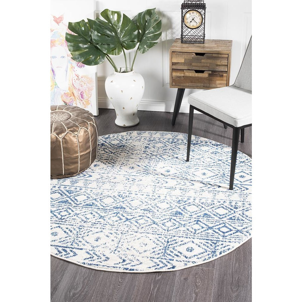 Kemi 1156 Blue Modern Tribal Boho Round Rug - Rugs Of Beauty - 5