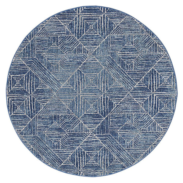 Kemi 1157 Navy Blue Modern Tribal Boho Round Rug - Rugs Of Beauty - 1