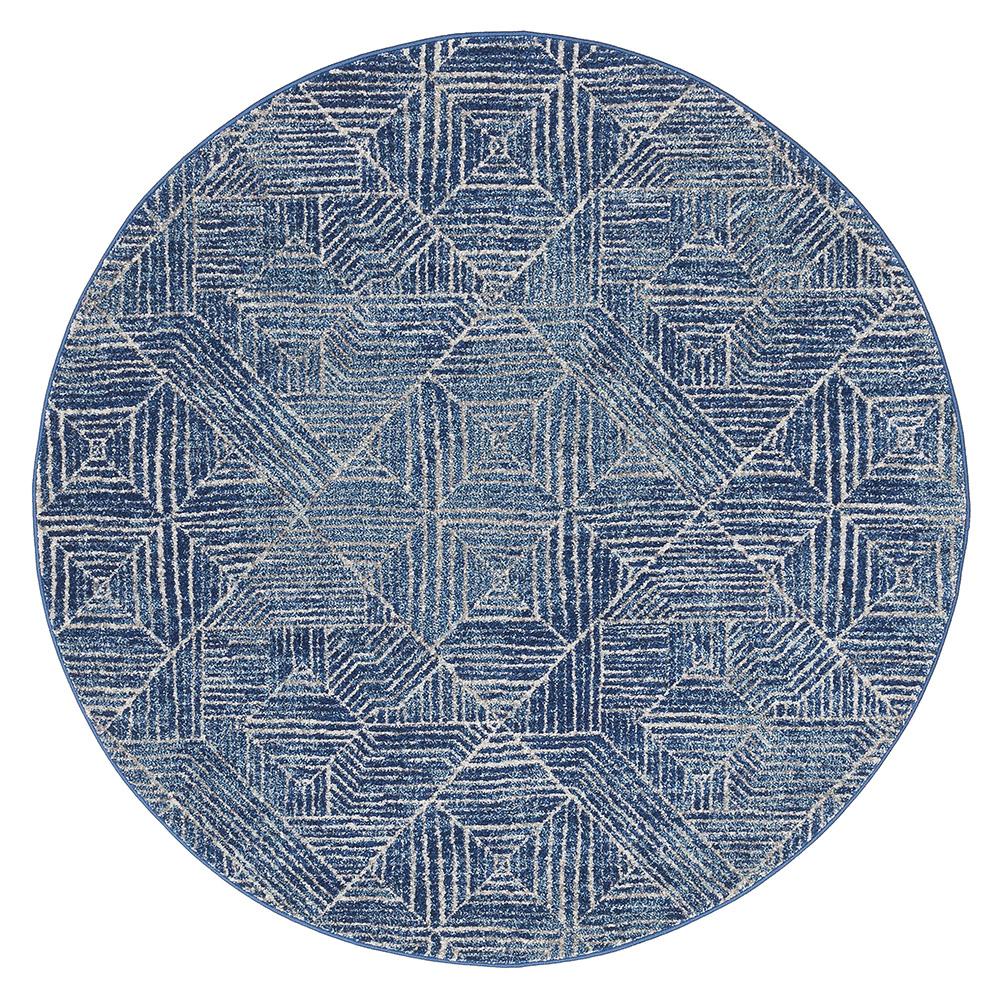 Kemi 1157 Navy Blue Modern Tribal Boho Round Rug - Rugs Of Beauty - 1