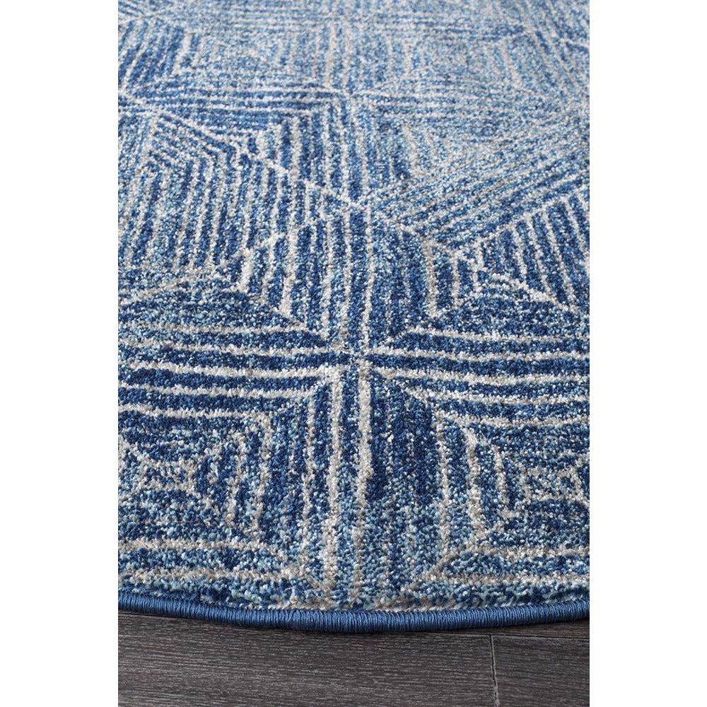 Kemi 1157 Navy Blue Modern Tribal Boho Round Rug - Rugs Of Beauty - 2