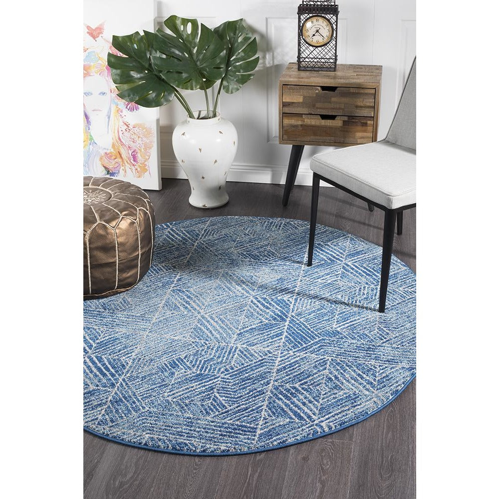 Kemi 1157 Navy Blue Modern Tribal Boho Round Rug - Rugs Of Beauty - 5