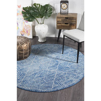 Kemi 1157 Navy Blue Modern Tribal Boho Round Rug - Rugs Of Beauty - 5