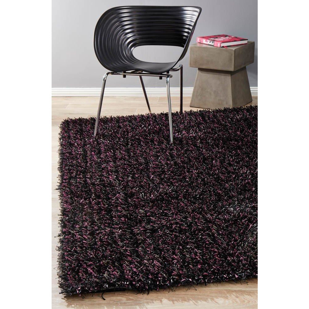 Barcelona Soft Shag Rug Black Purple Grey - Rugs Of Beauty - 2