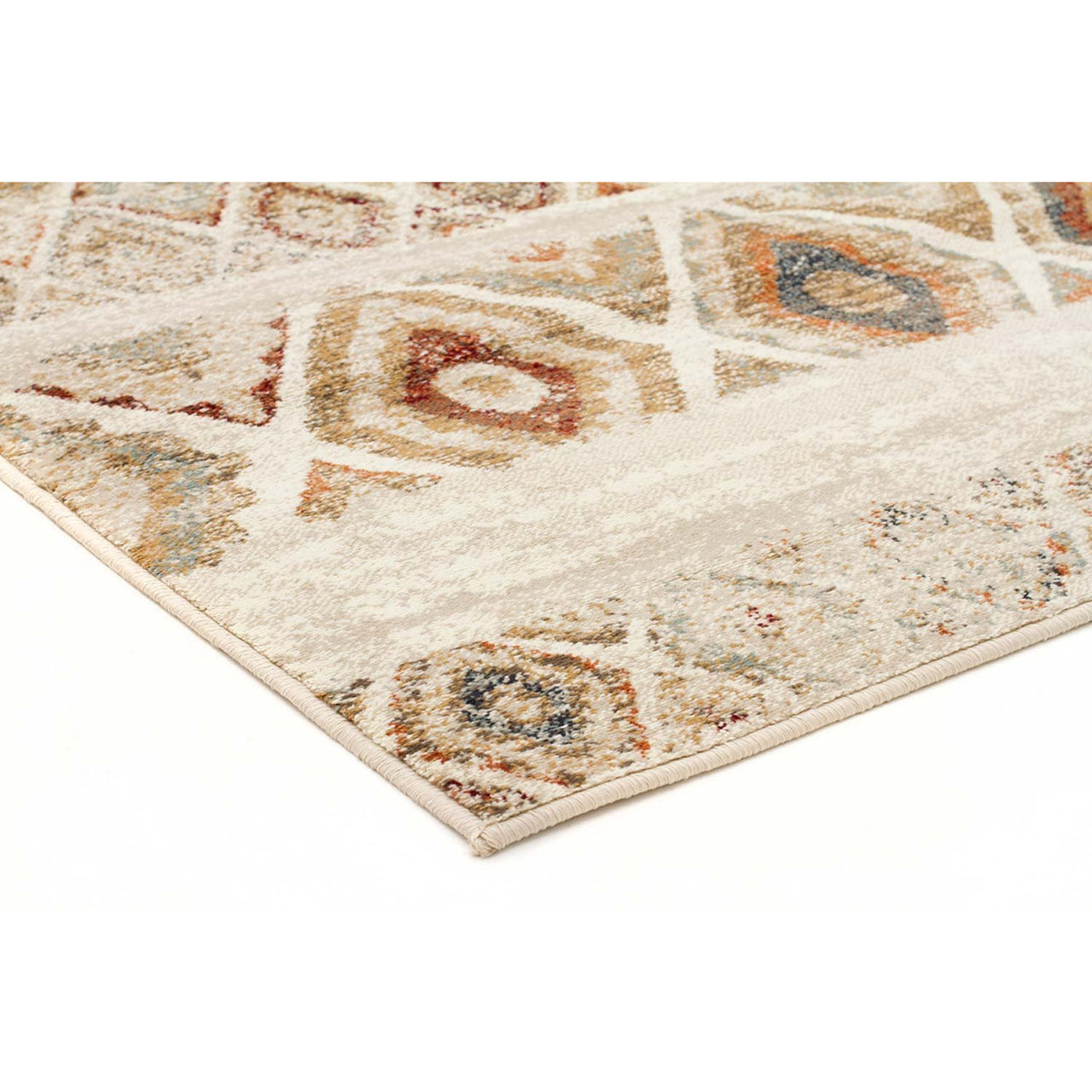 Caliente 320 Rust Bone Multi Coloured Diamond Patterned Traditional Runner Rug - Rugs Of Beauty - 2