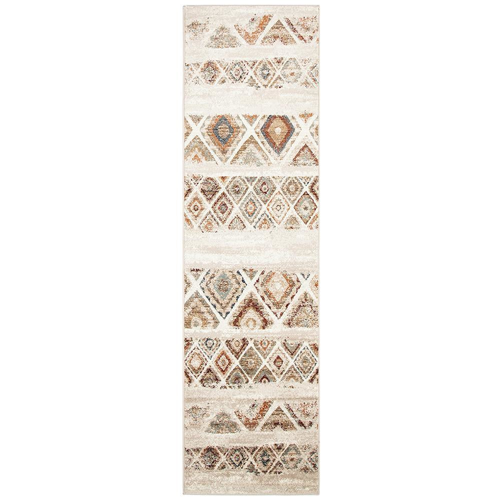 Caliente 320 Rust Bone Multi Coloured Diamond Patterned Traditional Runner Rug - Rugs Of Beauty - 1