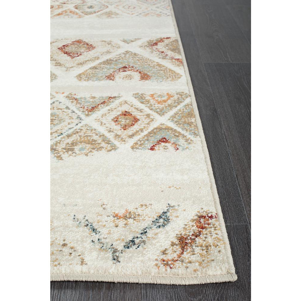 Caliente 320 Rust Bone Multi Coloured Diamond Patterned Traditional Runner Rug - Rugs Of Beauty - 6