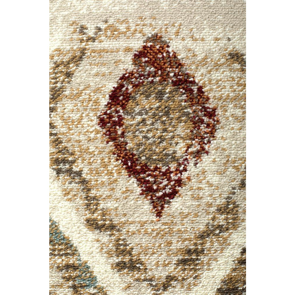 Caliente 320 Rust Bone Multi Coloured Diamond Patterned Traditional Runner Rug - Rugs Of Beauty - 8