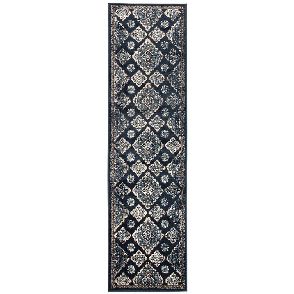 Caliente 325 Navy Blue Multi Coloured Patterned Traditional Runner Rug - Rugs Of Beauty - 1