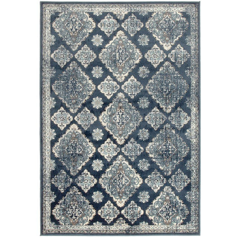 Caliente 325 Navy Blue Multi Coloured Patterned Traditional Rug - Rugs Of Beauty - 1