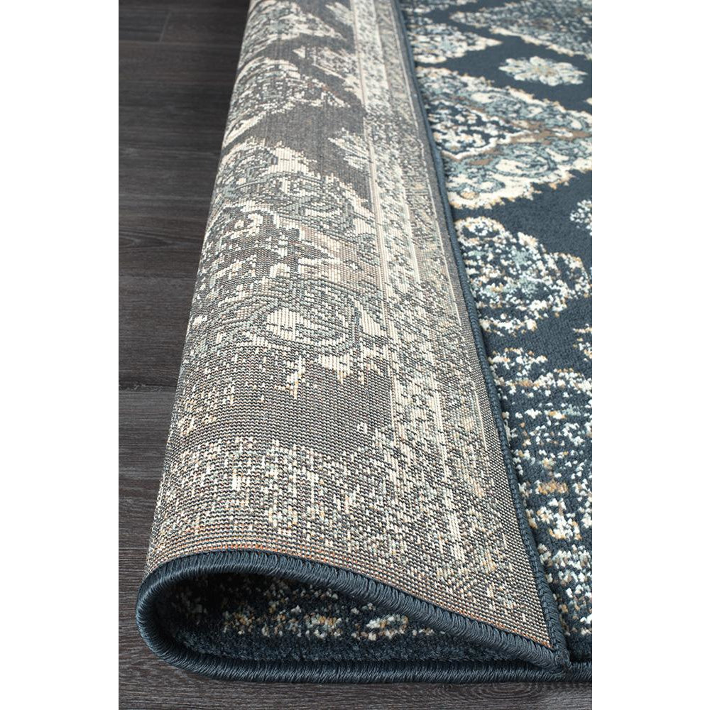 Caliente 325 Navy Blue Multi Coloured Patterned Traditional Rug - Rugs Of Beauty - 7