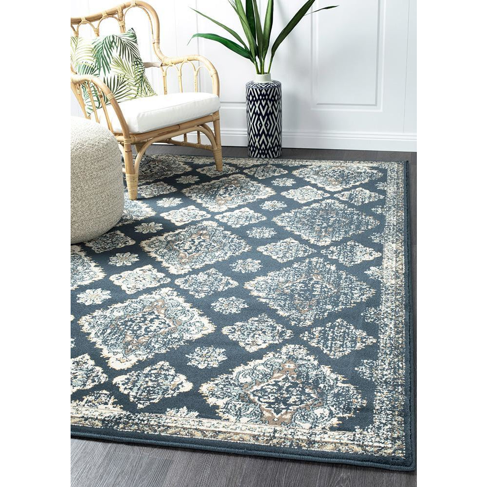 Caliente 325 Navy Blue Multi Coloured Patterned Traditional Rug - Rugs Of Beauty - 2