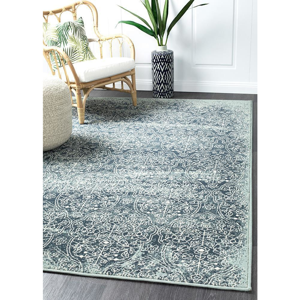 Caliente 326 Denim Blue Multi Coloured Patterned Traditional Rug - Rugs Of Beauty - 2