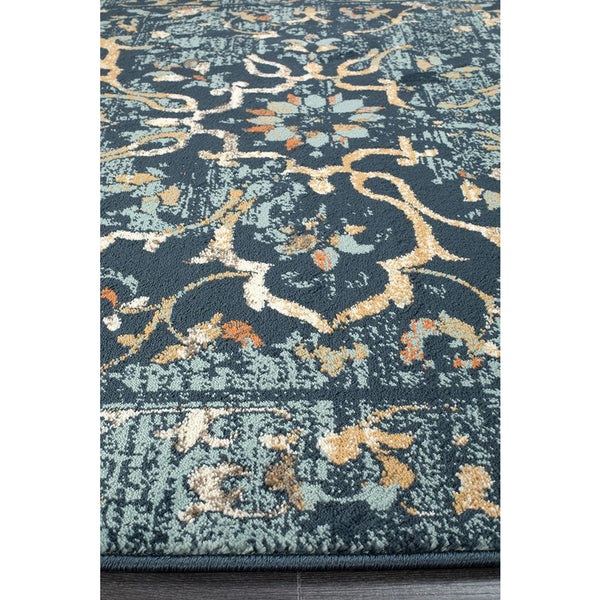 Caliente 328 Navy Blue Multi Coloured Patterned Traditional Runner Rug - Rugs Of Beauty - 4