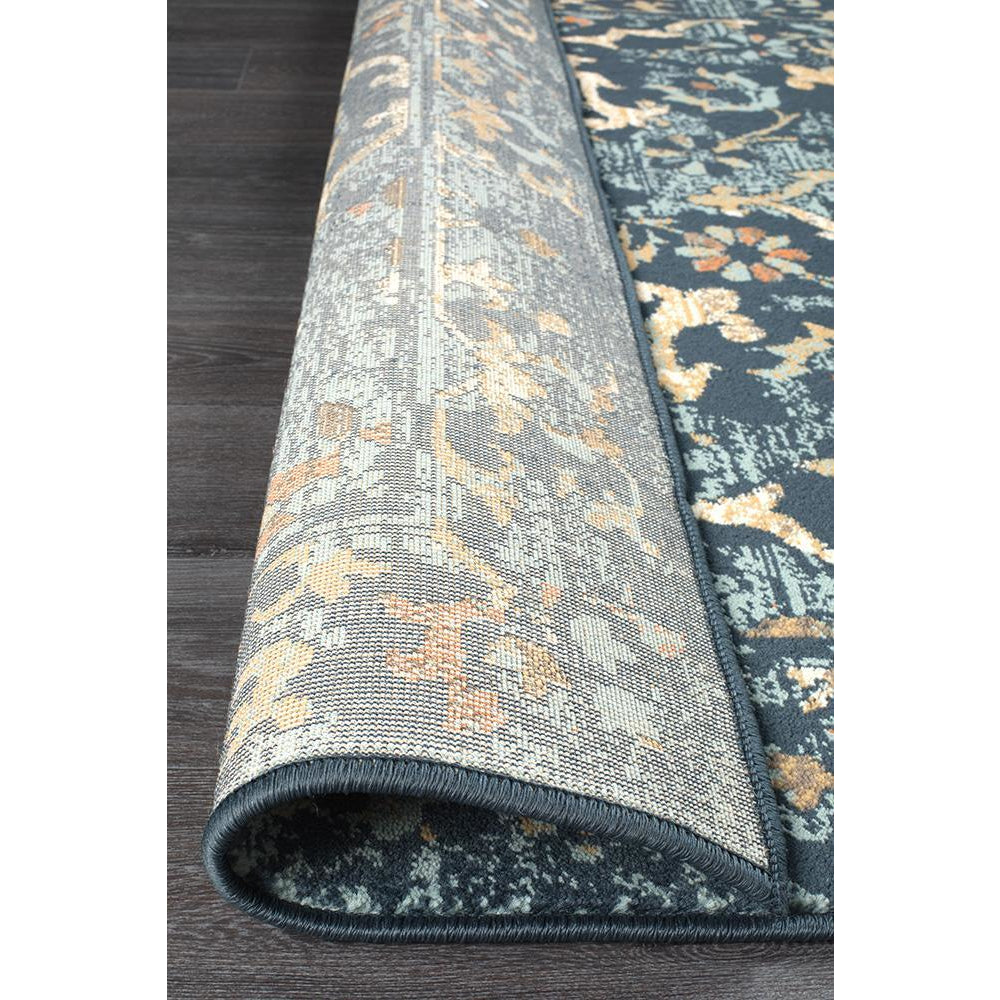 Caliente 328 Navy Blue Multi Coloured Patterned Traditional Runner Rug - Rugs Of Beauty - 6