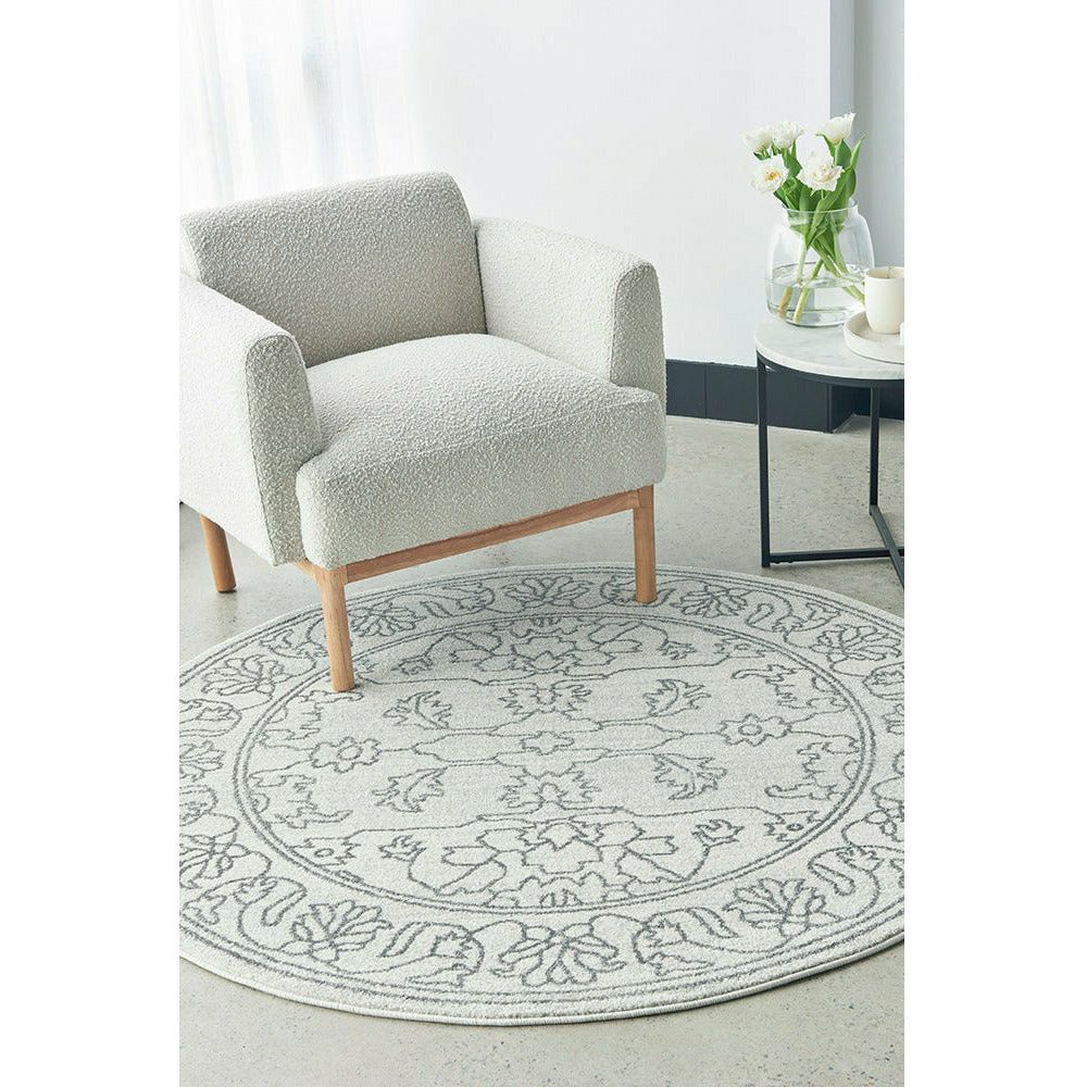Verona 1423 Grey Vine Patterned Modern Round Rug - Rugs Of Beauty - 2