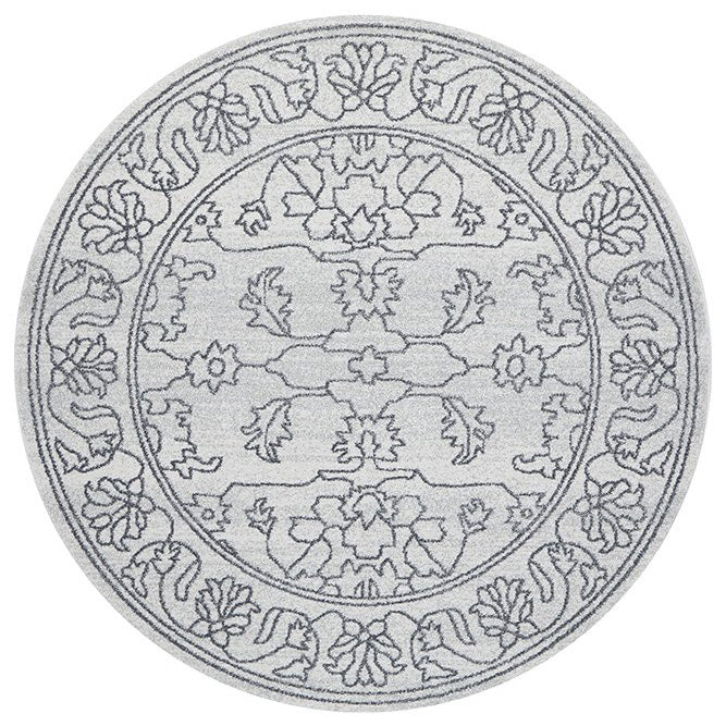 Verona 1423 Grey Vine Patterned Modern Round Rug - Rugs Of Beauty - 1