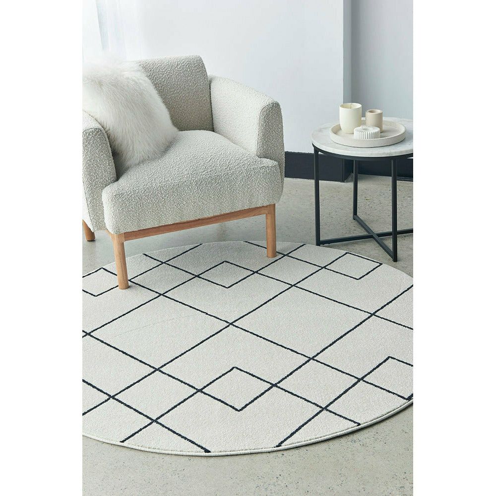 Verona 1426 Cream Black Geometric Pattern Modern Round Rug - Rugs Of Beauty - 2
