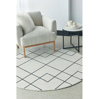 Verona 1426 Cream Black Geometric Pattern Modern Round Rug - Rugs Of Beauty - 2