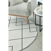 Verona 1426 Cream Black Geometric Pattern Modern Round Rug - Rugs Of Beauty - 3