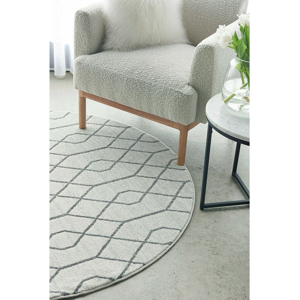 Verona 1430 Cream Grey Geometric Pattern Modern Round Rug - Rugs Of Beauty - 3