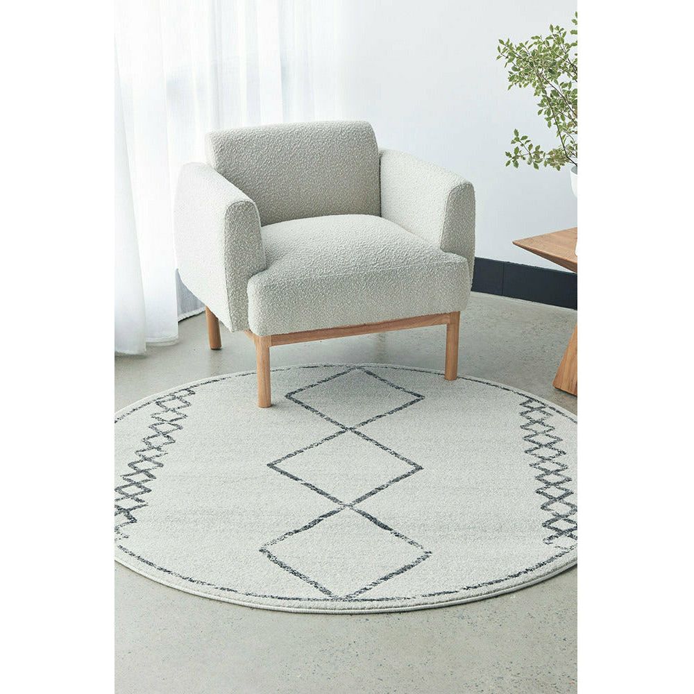Verona 1434 Cream Grey Diamond Pattern Modern Round Rug - Rugs Of Beauty - 2