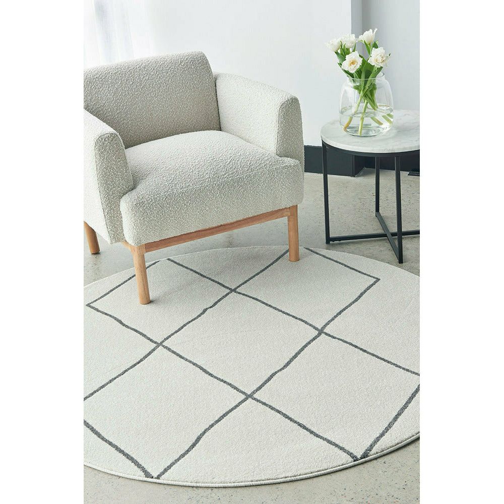 Verona 1435 Cream Grey Diamond Pattern Modern Round Rug - Rugs Of Beauty - 2