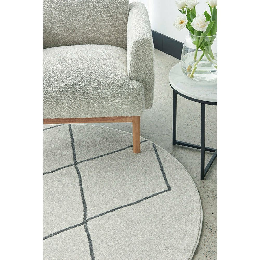 Verona 1435 Cream Grey Diamond Pattern Modern Round Rug - Rugs Of Beauty - 3