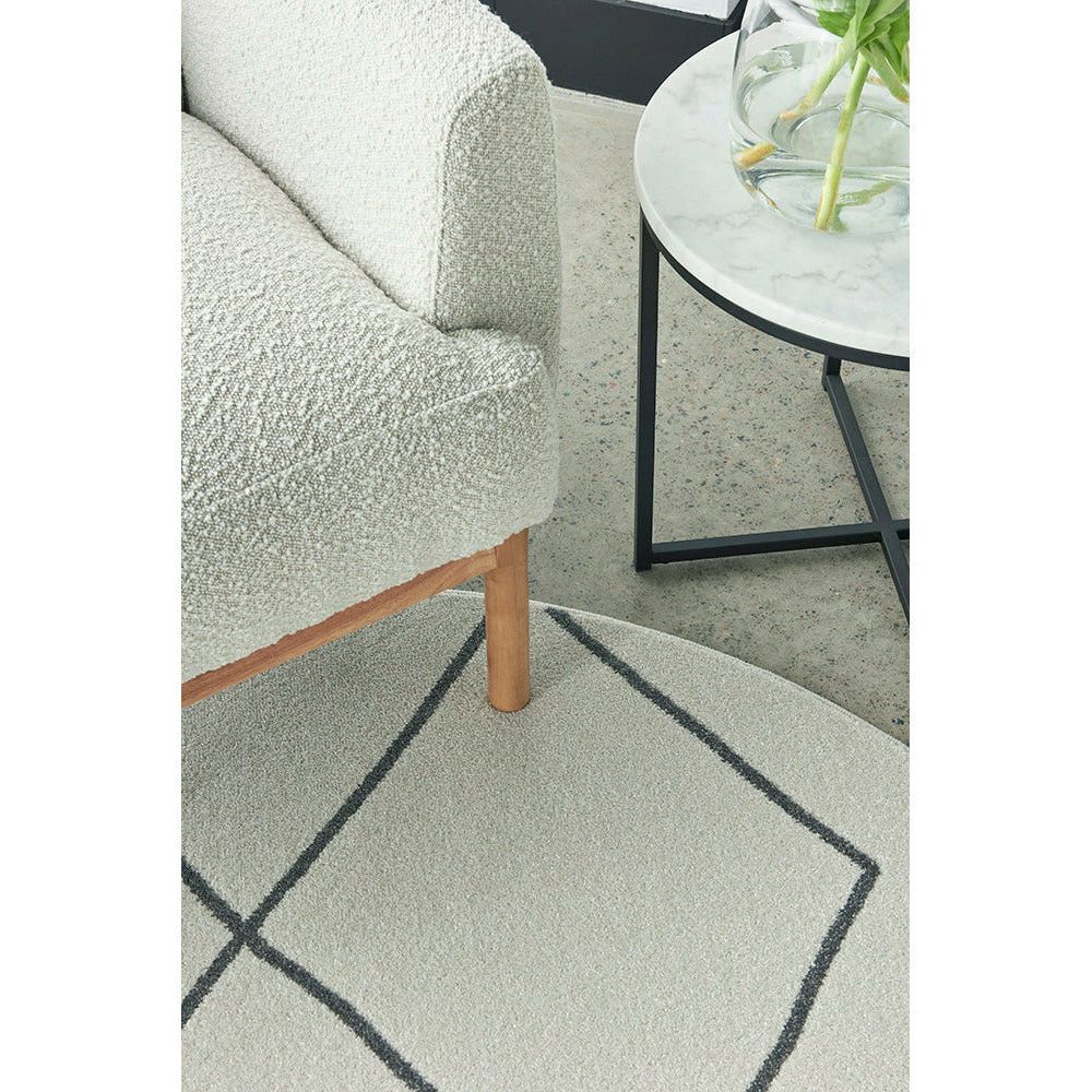 Verona 1435 Cream Grey Diamond Pattern Modern Round Rug - Rugs Of Beauty - 4