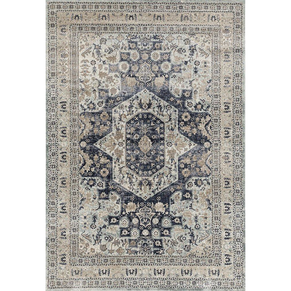 Cebu 758 Blue Beige Border Faded Traditional Patterned Rug - Rugs Of Beauty - 1