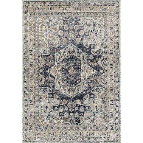Cebu 758 Blue Beige Border Faded Traditional Patterned Rug - Rugs Of Beauty - 1