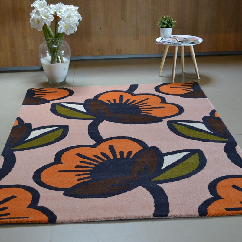 Orla Kiely Passion Flower Pink 059602 Designer Wool Rug - Rugs Of Beauty - 3
