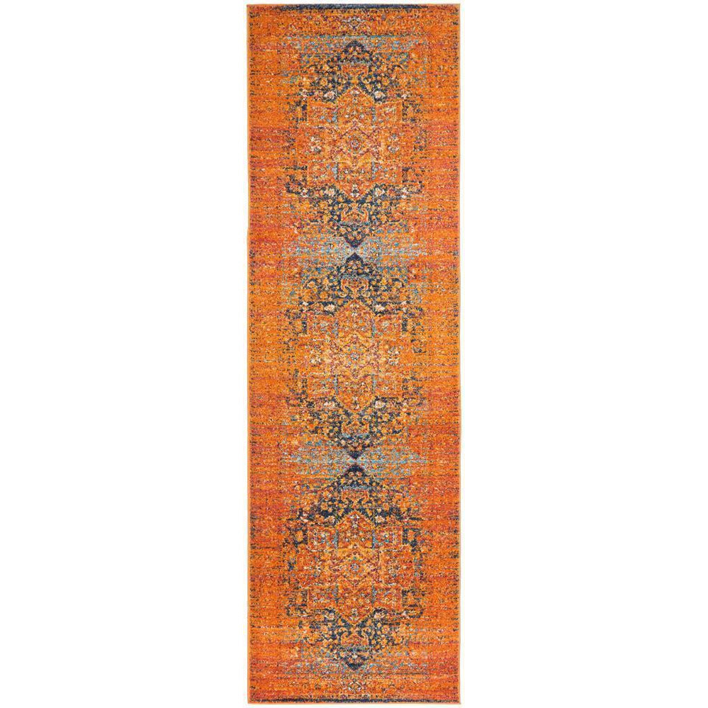 Kahn 881 Rust Multi Colour Transitional Medallion Patterned Runner Rug - Rugs Of Beauty - 1