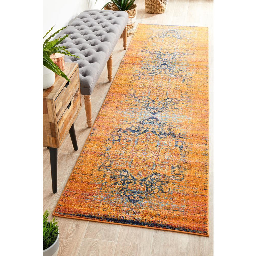 Kahn 881 Rust Multi Colour Transitional Medallion Patterned Runner Rug - Rugs Of Beauty - 2