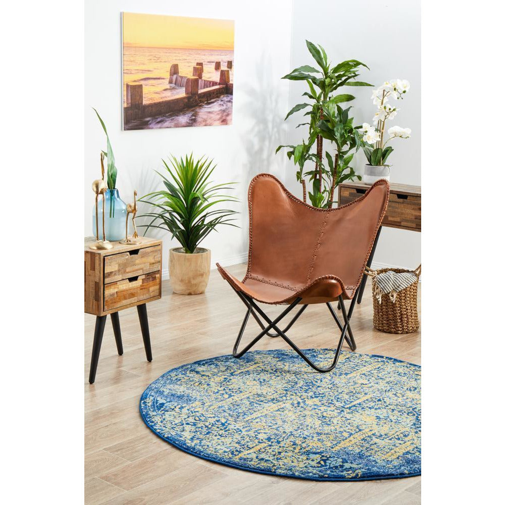 Kahn 882 Blue Multi Colour Transitional Medallion Patterned Round Rug - Rugs Of Beauty - 3