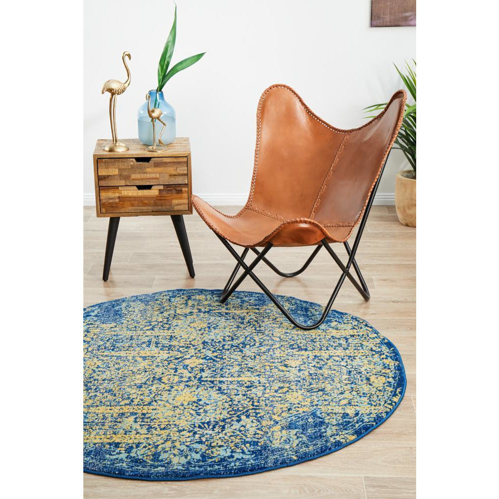 Kahn 882 Blue Multi Colour Transitional Medallion Patterned Round Rug - Rugs Of Beauty - 4