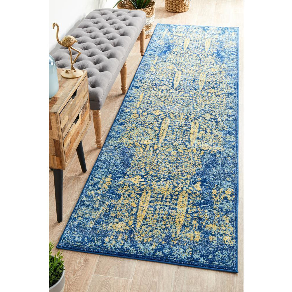 Kahn 882 Blue Multi Colour Transitional Medallion Patterned Runner Rug - Rugs Of Beauty - 2