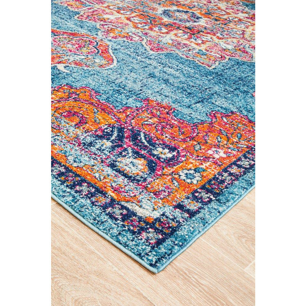 Kahn 883 Blue Multi Colour Transitional Medallion Patterned Rug - Rugs Of Beauty - 8