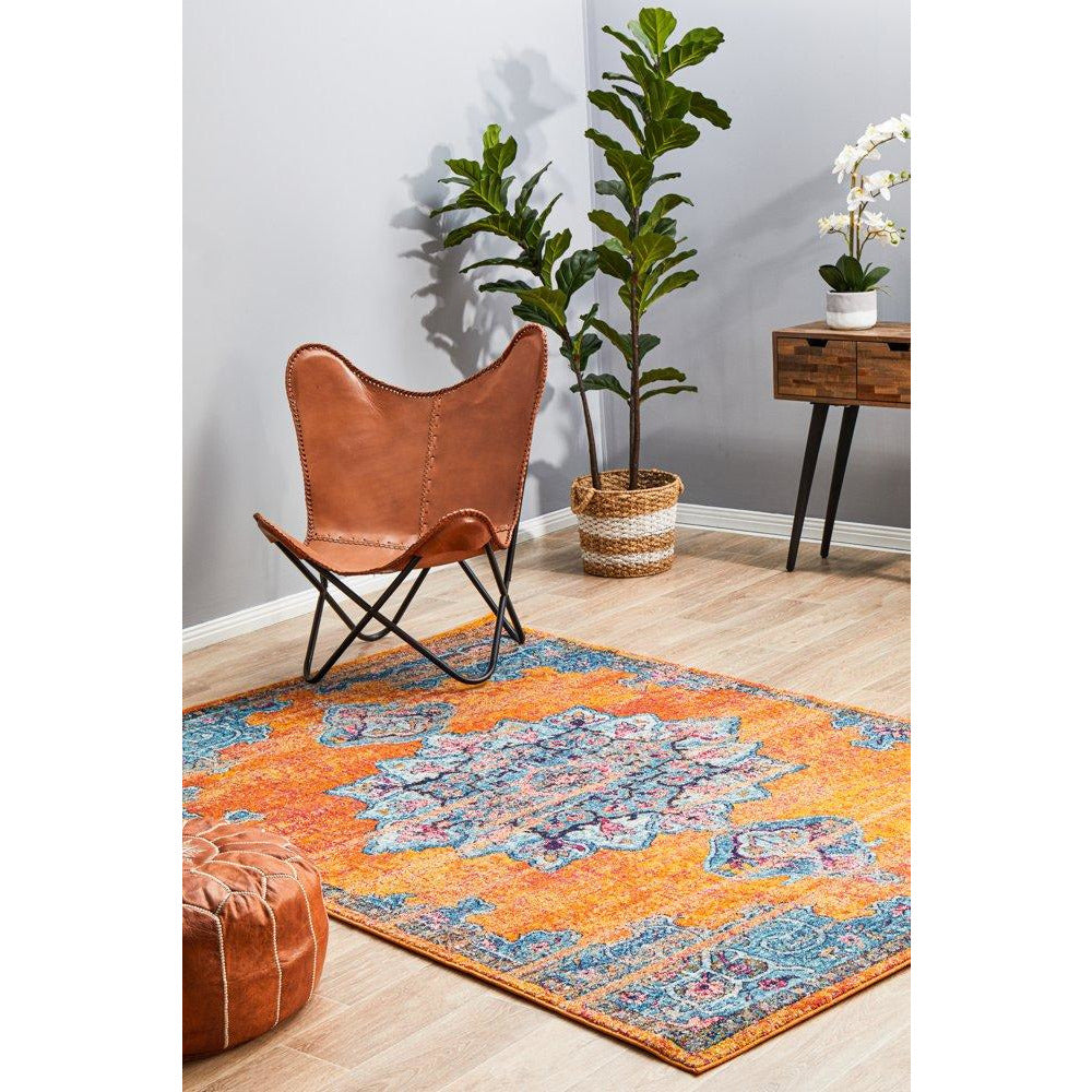 Kahn 884 Rust Blue Multi Colour Transitional Medallion Patterned Rug - Rug Of Beauty - 3