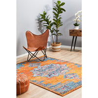 Kahn 884 Rust Blue Multi Colour Transitional Medallion Patterned Rug - Rug Of Beauty - 3