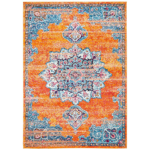 Kahn 884 Rust Blue Multi Colour Transitional Medallion Patterned Rug - Rugs Of Beauty - 1