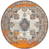 Kahn 886 White Grey Orange Multi Colour Transitional Medallion Patterned Round Rug - Rugs Of Beauty - 1