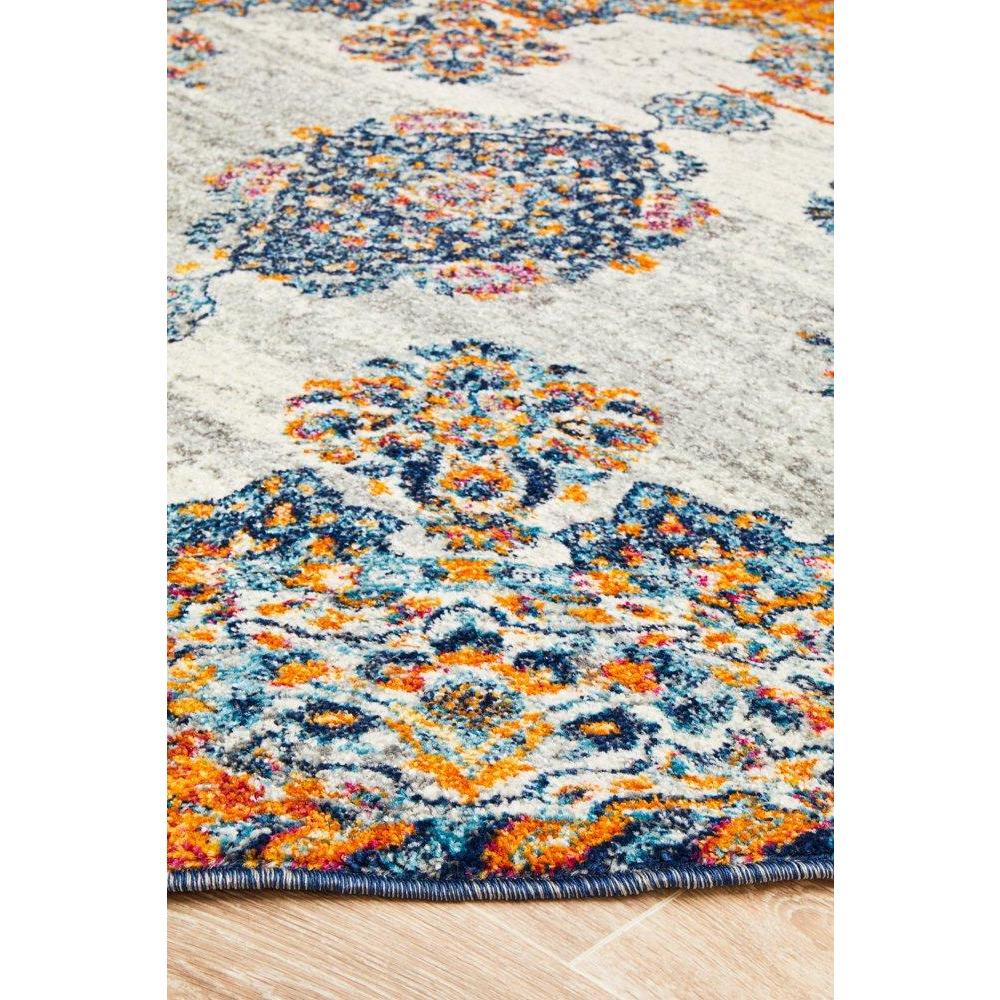 Kahn 886 White Grey Orange Multi Colour Transitional Medallion Patterned Round Rug - Rugs Of Beauty - 7